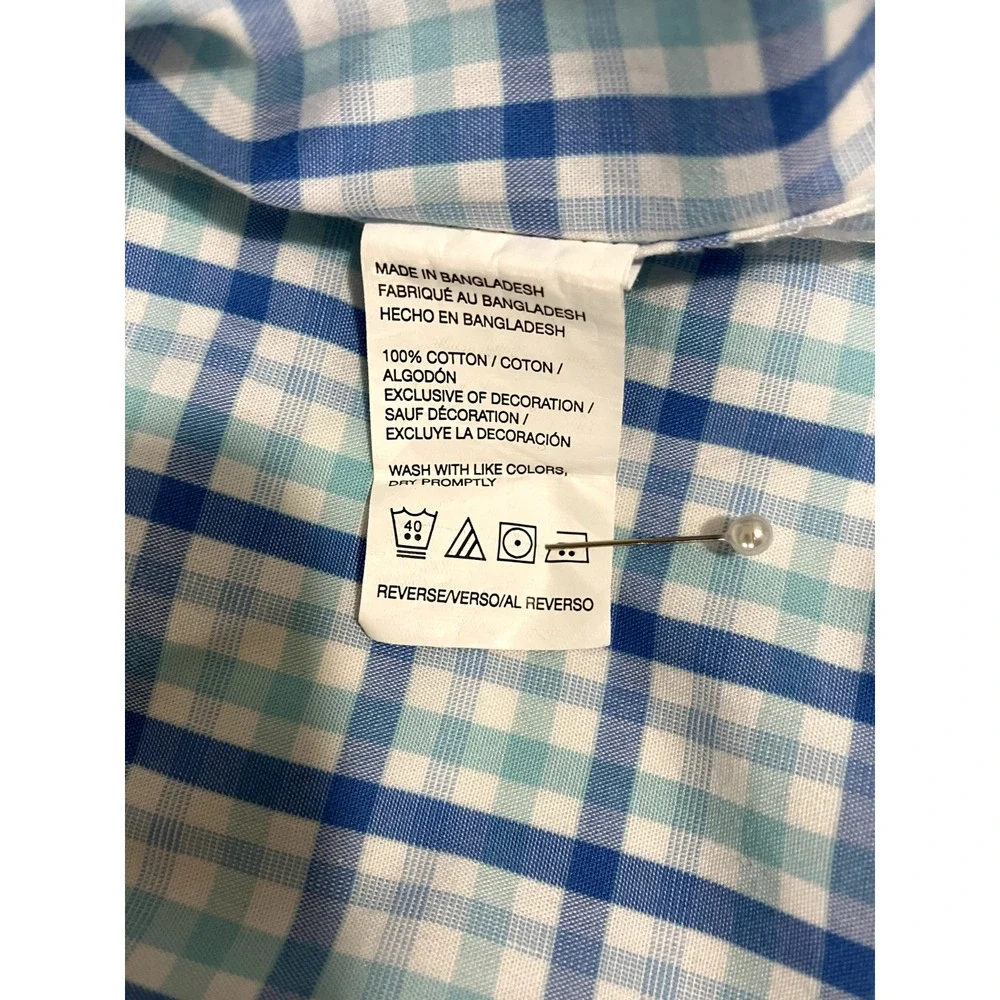 IZOD Premium Essentials Button Down‎ Shirt Men's XL Light Blue Plaid Preppy